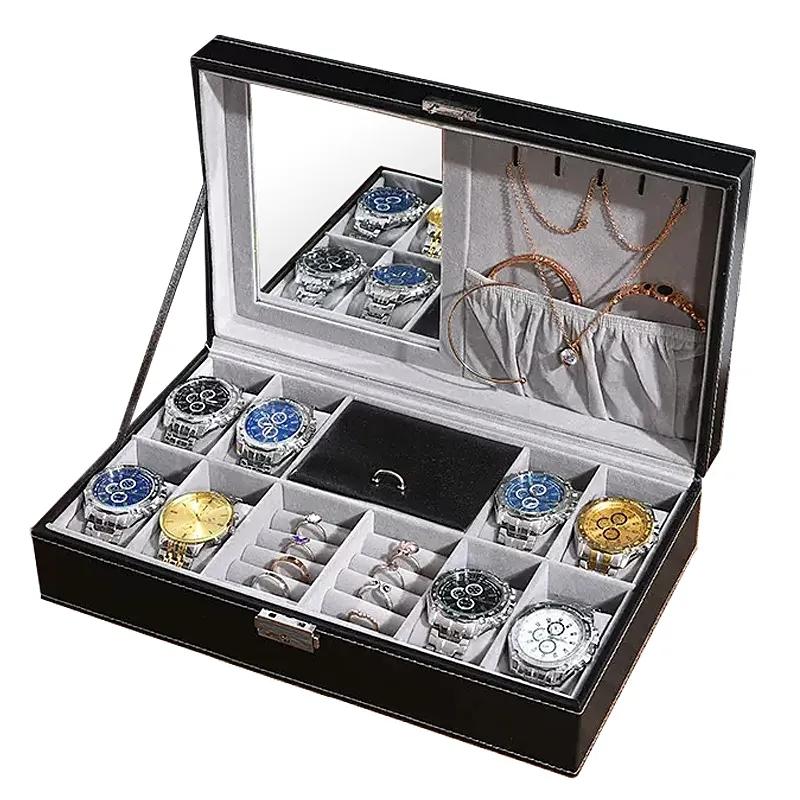 8 Slot Watch Box Cases Jewelry Storage Box Organizer for Men Women PU Leather Lockable Watch Holder with Ring