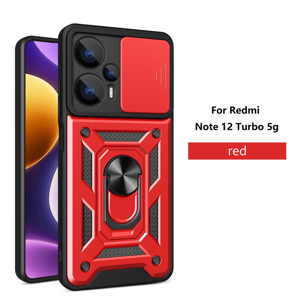 Чехол для Xiaomi Poco F5 Чехол-книжка Poco F5 Чехол Poco F5 с магнитным кольцом-держателем Бронированный чехол для телефона Слайдер для защиты камеры Задняя крышка