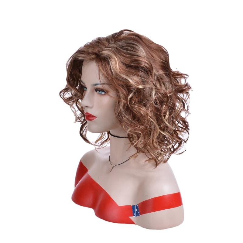 Synthetic Short Hair Side Parting Wig for Women Mix Blond Brown Curly Wave Wig Daily Cosplay Party Wig High Temperature Fiber Wigs