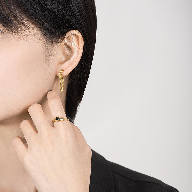 Fashion Jewelry Earrings 925 Sterling Silver Trendy Tassel Earrings Link Chain Shaped Gold Plated Hoop Earrings Women