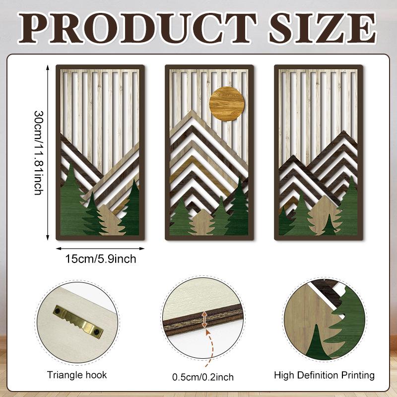 Деревянное настенное украшение из 3 частей в богемном стиле, подвеска для стены в стиле фермерского дома, геометрические подвесные декоративные деревянные изделия