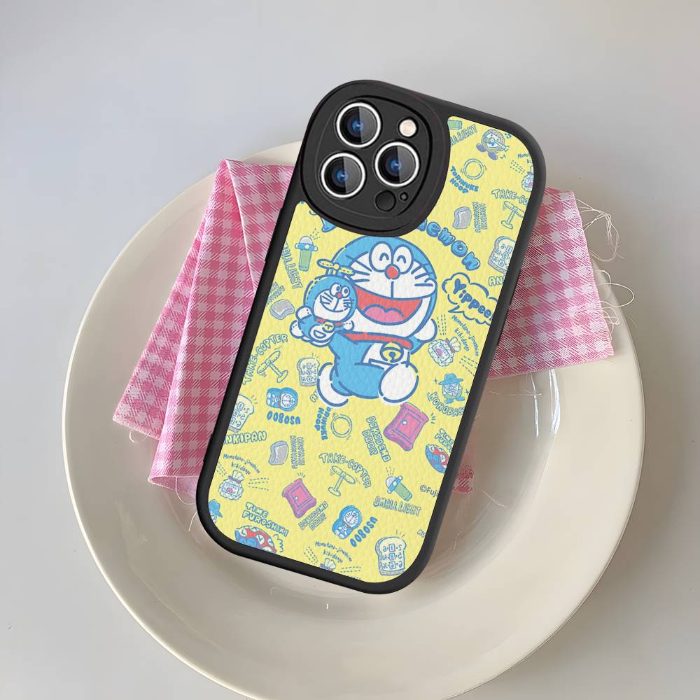 Мультяшный чехол для телефона с Дораэмоном для iPhone 11 12 13 14 15 16 Pro Max Mini Plus Мягкий кожаный чехол