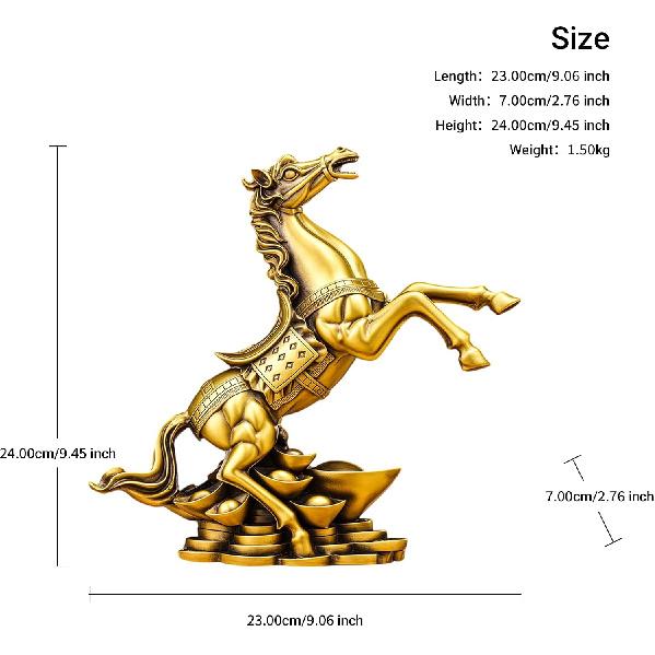 Brass Fortune Horse Feng Shui Statue – Symbol of Success, Prosperity & Career Advancement, Figurine for Home, Office Desk or Living Room, Gift for