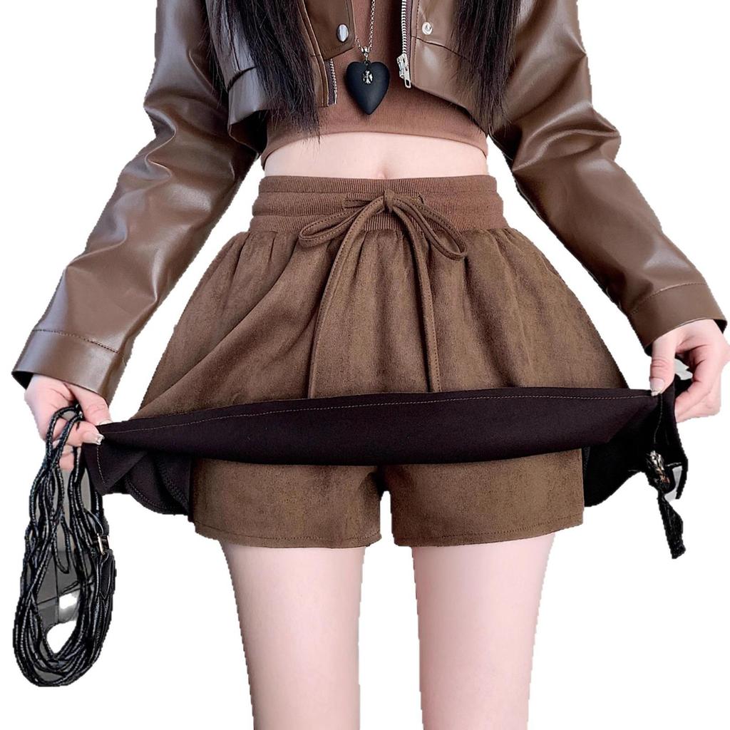 Женская замшевая пышная юбка А-силуэта на резинке, защита от обнажения - Осень/Зима, Ретро, Корейский стиль, Элегантная, Короткая юбка для миниатюрных