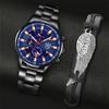 2pcs/set Fahsion Casual Men's Stainless Steel Strap Quartz Wrist Watch & Men's Bracelet, Men's Gifts