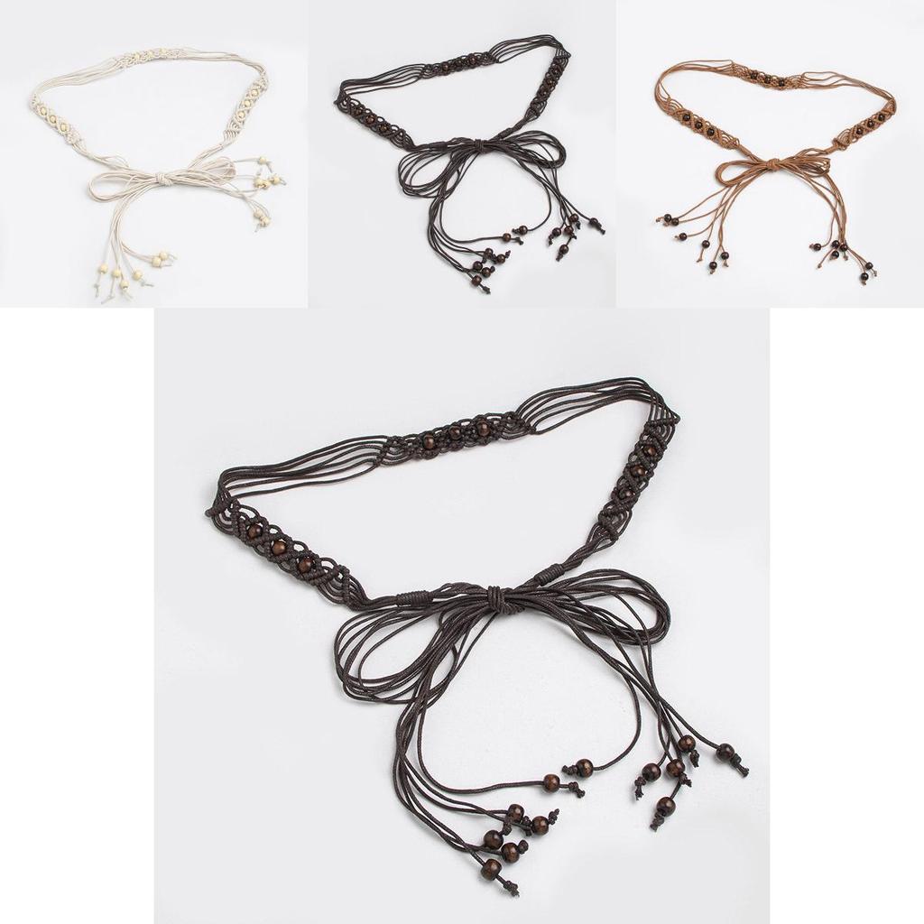 Bohemian Waist Rope Belt With Wooden Beads For Casual Summer Dresses And Vacation Wear