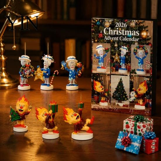Office Desk Decoration Christmas Advent Calendar 2026, 24-Day Surprise Countdown with 24 Festival Celebration Supplies Acrylic Pendants, Anime Themed