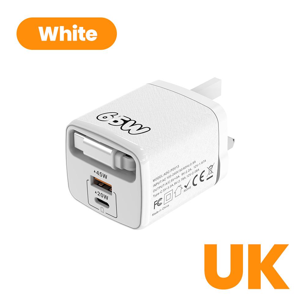 65W USB Type C Fast Charger With Telescopic USB C Cable PD Phone Fast Charging Universal Travel Adapter For Iphone 15/16 Samsung