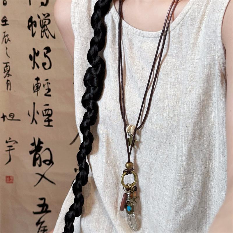 Новое китайское длинное ожерелье-свитер Zen, женская двухслойная цепочка на шею в стиле ретро и этнического стиля с бусинами, цепочка на ключицу в виде перьев