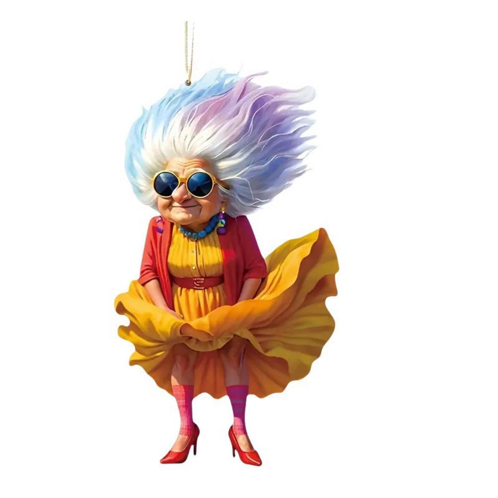 New 2D Flat Acrylic Flat Cartoon Grandma Pendant, Keychain Decoration Car Pendant