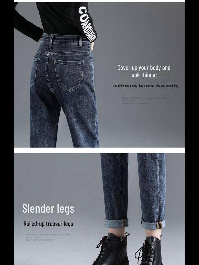 Женские плюшевые зимние джинсы с высокой талией - плотные, теплые, свободные прямые брюки-морковки