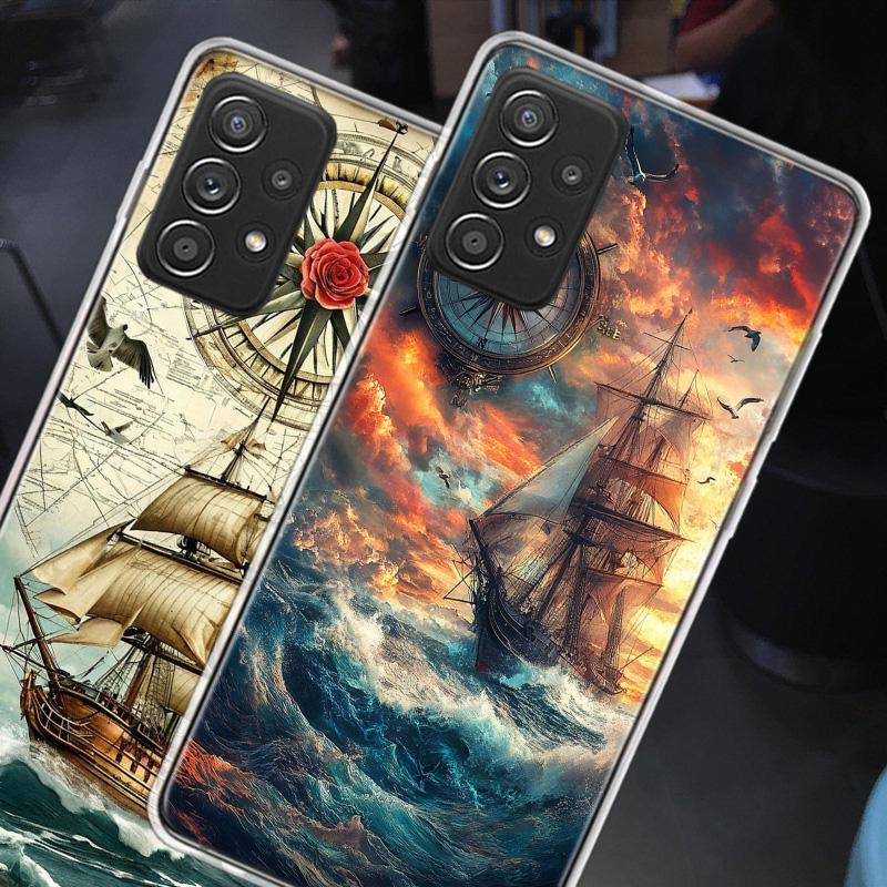 Чехол для телефона 'Компас Карта Путешествие' для Samsung A54 A57 A37 A17 A14 A15 A12 A24 A34 A55 A35 A25 A52S A07 A05S A04S A22 A32 A72 Galaxy