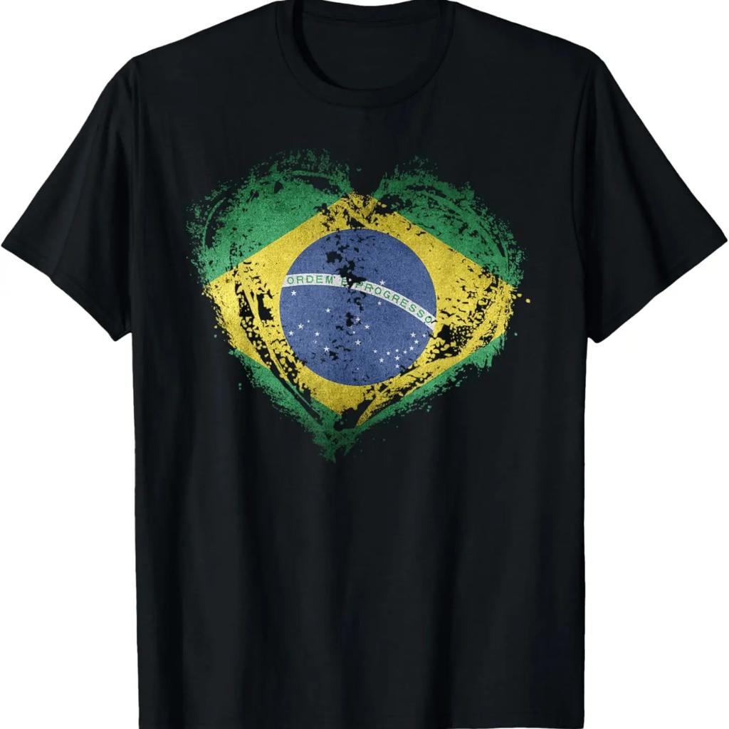 Vintage Brazil Heart Shape Brazilian Flag Stylish Design T-Shirt