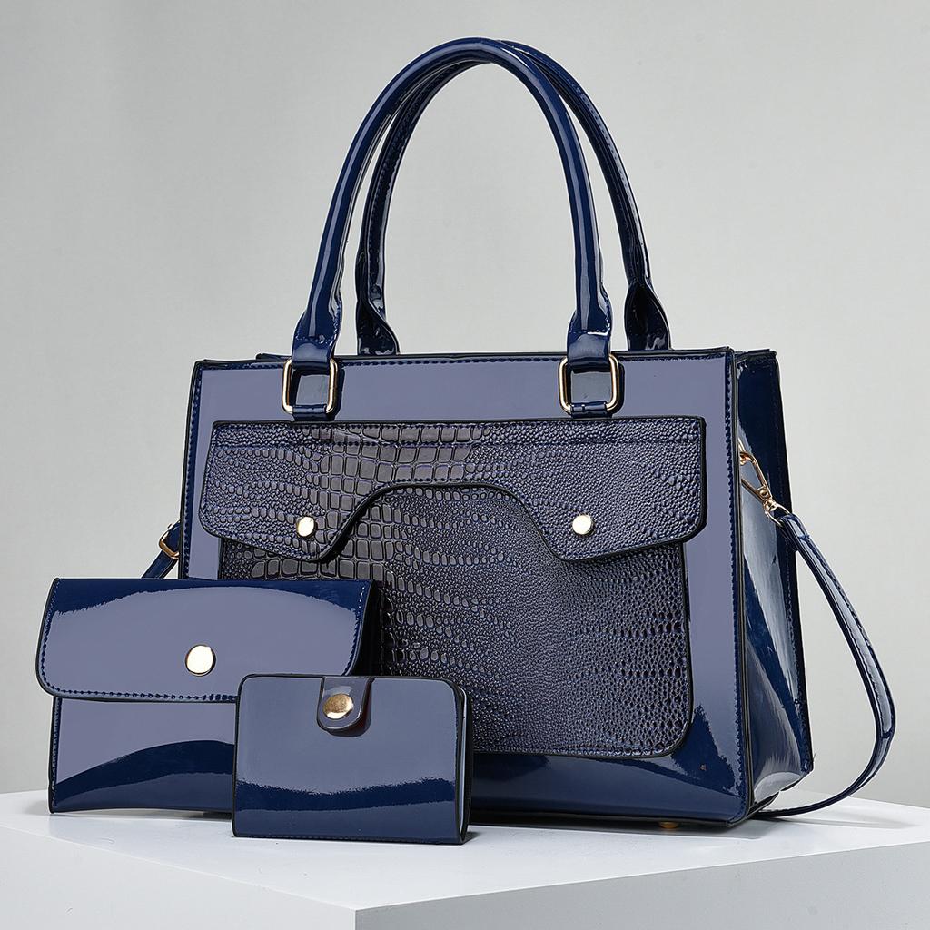 Женская деловая сумка большой емкости для поездок на работу, яркая кожаная женская сумка для девочек, сумка через плечо из трех частей, крокодиловая декоративная