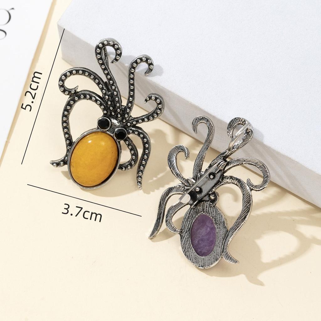 1 шт. Летние броши в виде осьминога из натурального камня в стиле океана, хрустальная брошь с аметистом, агатом, нефритом и драгоценным камнем для унисекс-ювелирных изделий на день рождения в подарок