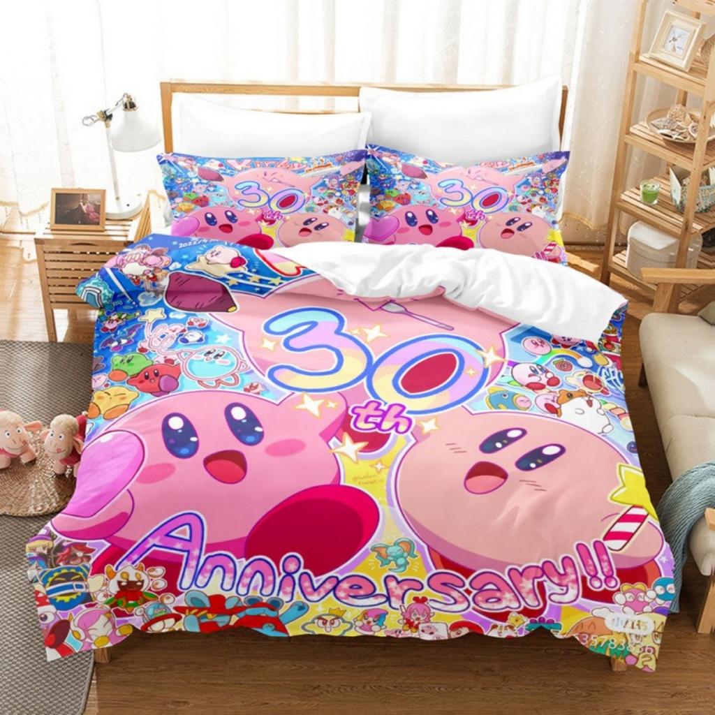 2026Cartoon Pink Star Kirby Allies Duvet Cover Pillowcase Bedding Set Adult Boy Girl Bedroom Decoration Single Double Large Size
