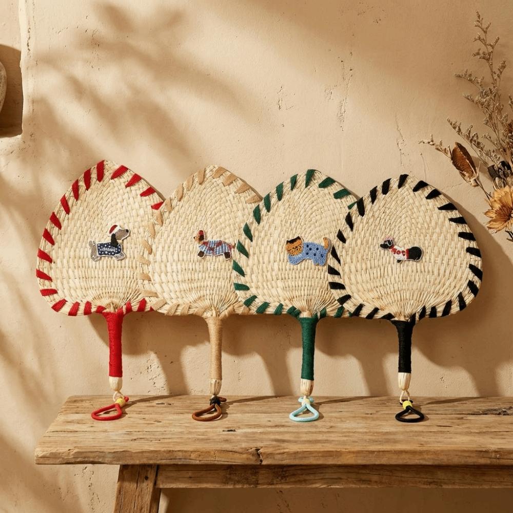 Animal Pattern Straw Woven Fan Handmade Handheld Fan Creative Decorative Fan Home Decoration