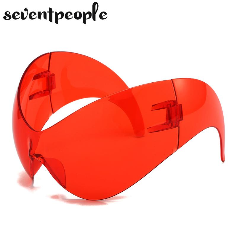 Oversized Punk Y2k Sports Sunglasses Women Men 2000's Steampunk One Piece Sun Glasses Luxury Brand Rimless Cat Eye Shades UV400