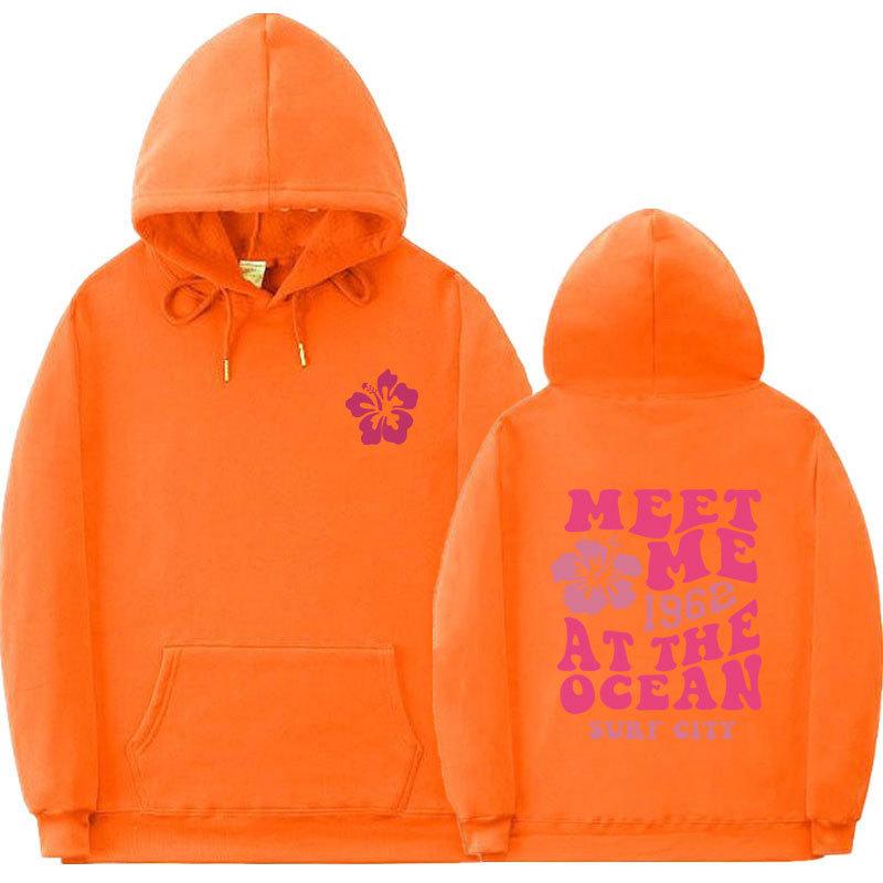 New Hoodie Ocean Beach Hooded Sweatshirt Fashion Casual Loose Threaded Cuff hem