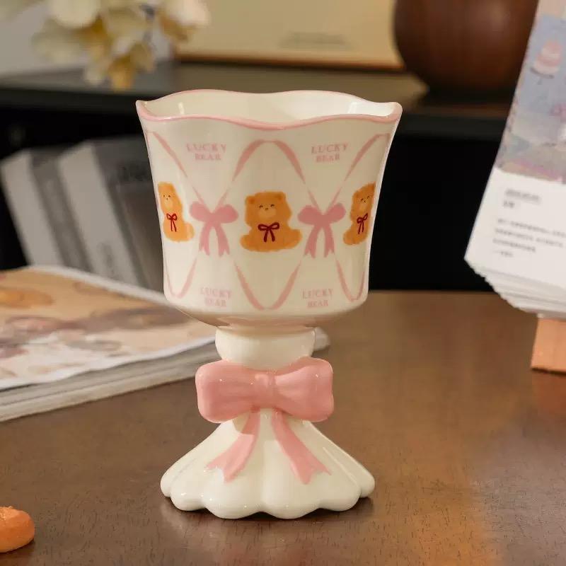 Милая кружка из 3D керамики с бантом, бокал, расписанная вручную, неправильной формы, большой емкости, кофейные кружки, мультяшная, парная, чашка для воды, подарок, десертные чашки