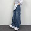 2025 Japanese Retro Loose Wide-Leg Workwear Jeans with Large Pockets