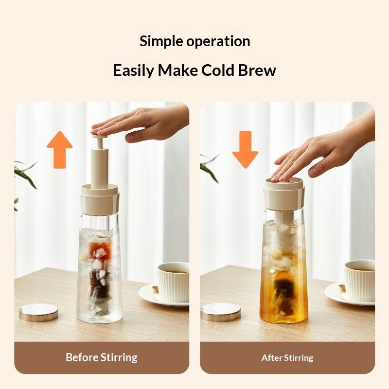 750ML Portable Manual Cold Brew Coffee Maker Press Type Iced Tea Infuser Pitcher With Removable Filter Summer Coffeeware Pot