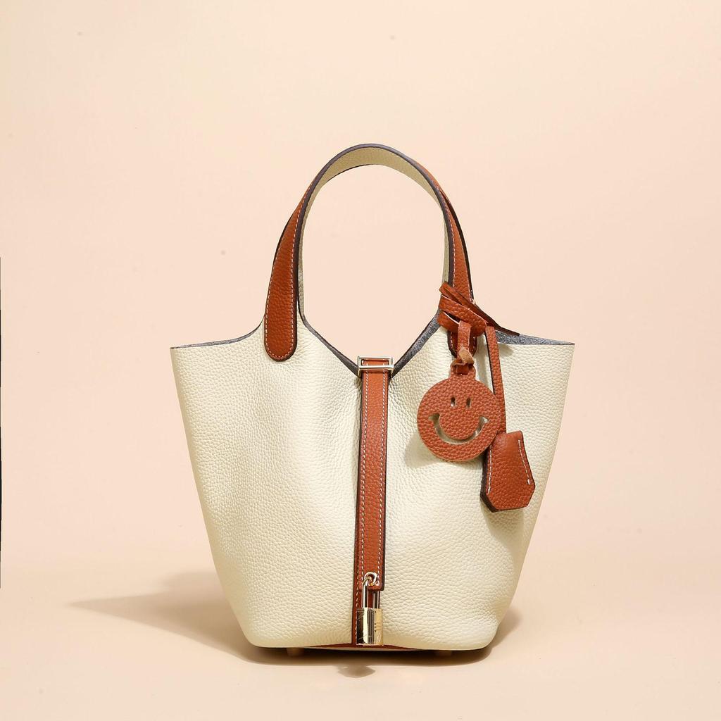 2024 Женская сумка-ведро из натуральной кожи с узором личи - Осенне-зимняя сумка-корзина для овощей