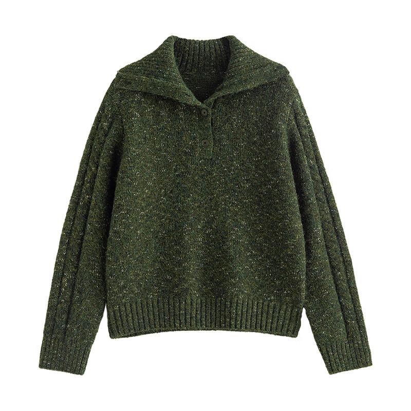 Chuyu Women's Retro Cable Knit Lapel Sweater