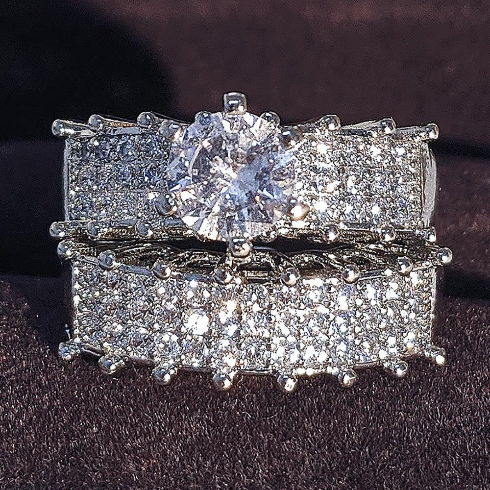 Кольцо в европейском и американском стиле с простыми модными мотивами, инкрустированное бриллиантами из гипсофилы, комбинированное кольцо из стерлингового серебра 925 пробы