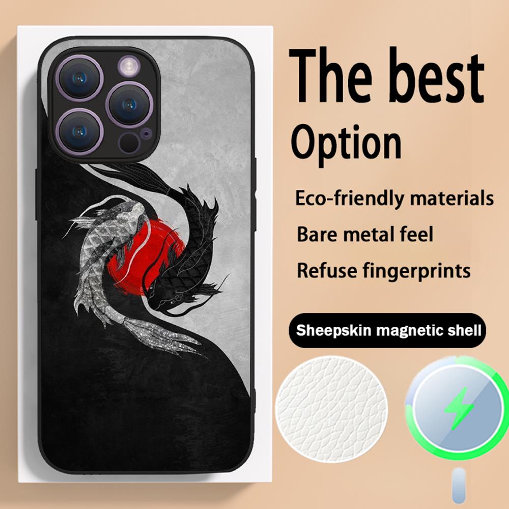 Japanese art text fashion love design Phone Case For iPhone 16 15 14 13 12 11 Plus Pro Max High-end Luxury Magsafe Sheepskin