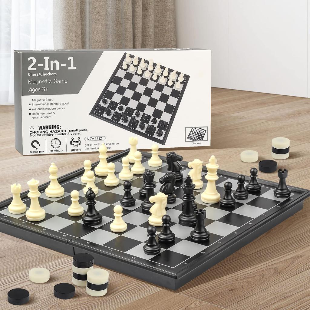 Andux Foldable Magnetic Chess Board Game Set Chess and Checkers 2512 2-In-1 CXYXQ-02 (M)