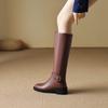 Krazing Pot Cow Skin Autumn Winter Shoes Riding Boots Round Toe Keep Warm Metal Square Buckle Med Heels Thigh High Boots
