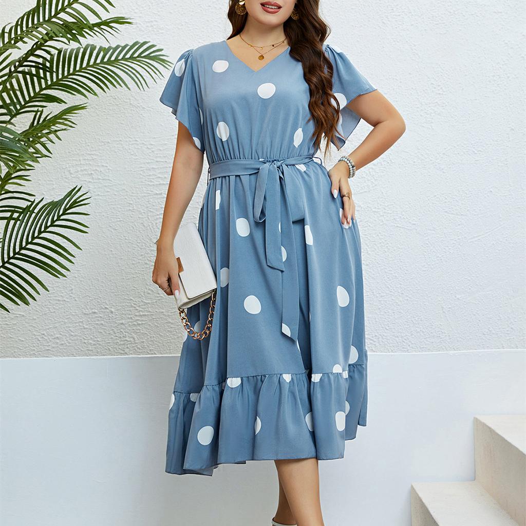 HNXC Женская мода лето весна с коротким рукавом V-образным вырезом с высокой талией повседневные платья