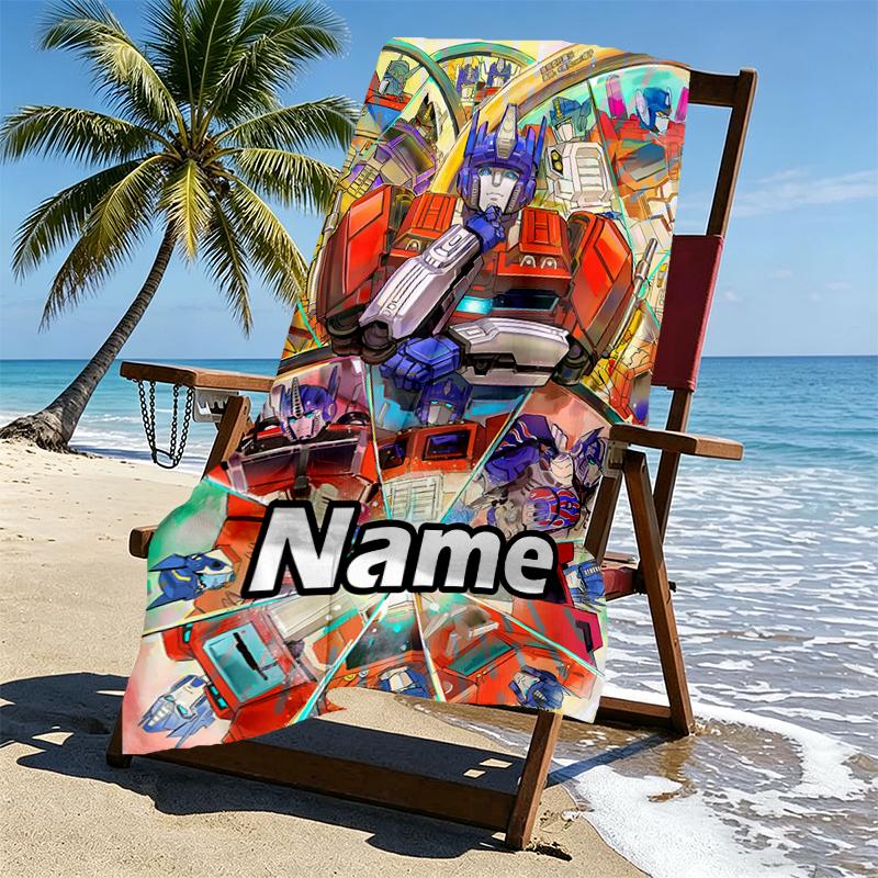 Custom Name Personalized Transformers Print Beach Towel, for Trip Camping Beach Party Home Decor, Birthday Gift for Family & Friends