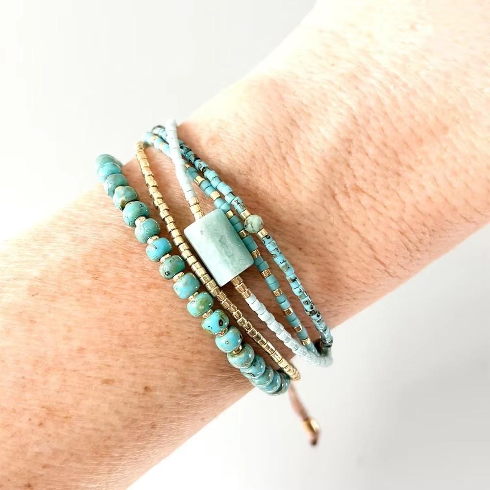 Stackable Style Multi-Layer Wrap Bracelet Turquoise Beads Boho Beaded Bracelets Beach Jewelry