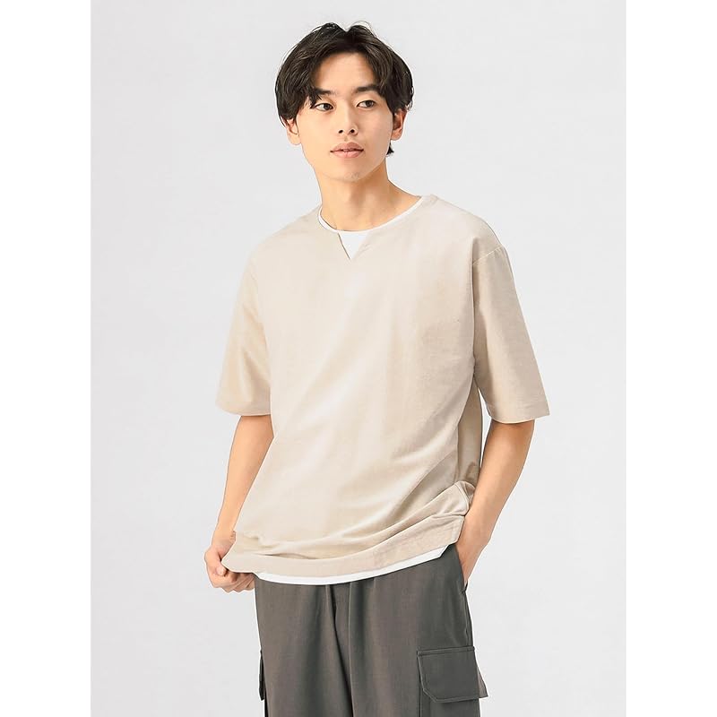 [Beams Heart] S/S TEE Cool touch sensation key neck layered T-shirt men's BEIGE S 42040333639