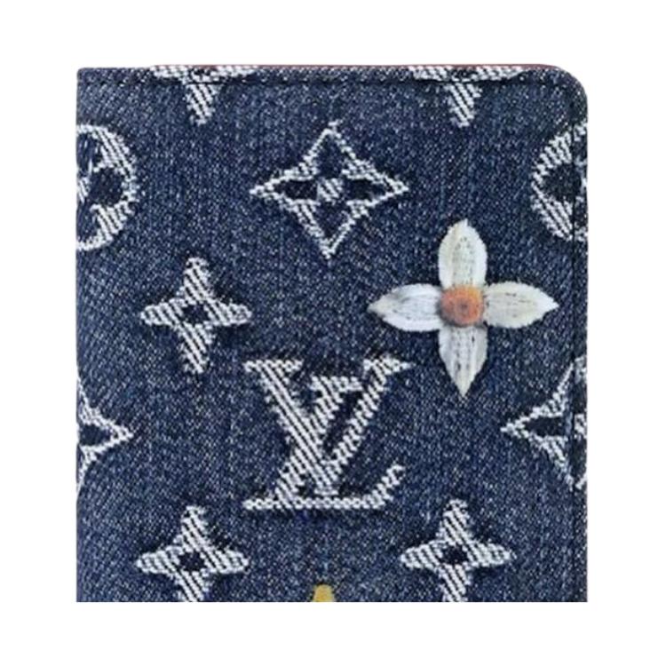 Louis Vuitton Pocket Organizer Denim Brand Letter Hot Stamping Denim Card Holder Regular Men Card Holder Blue M27560