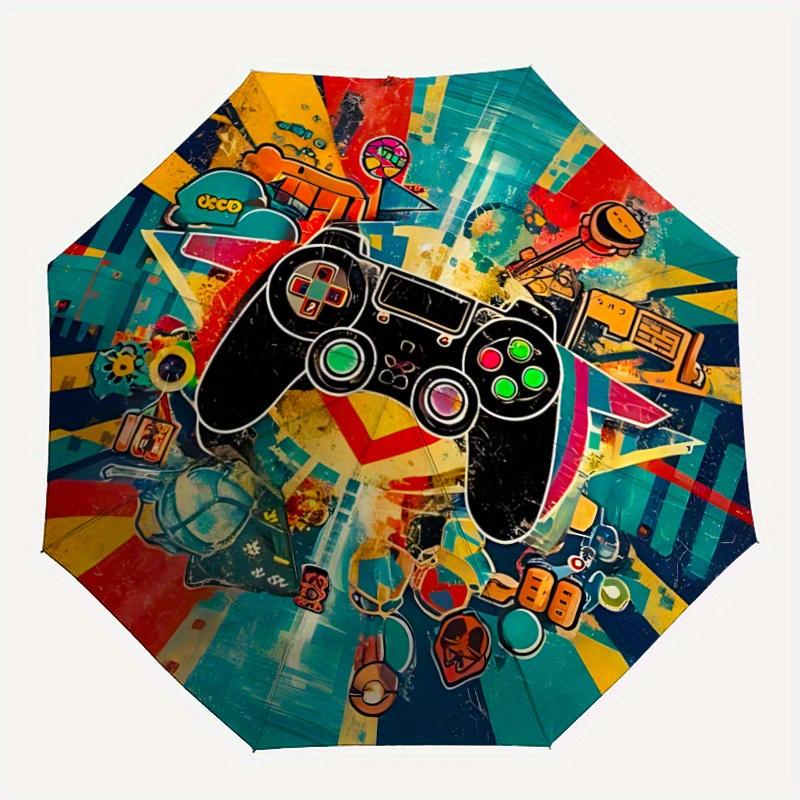 1pc Game Controller Pattern Automatic Open/Close Umbrella - Compact Travel Umbrella, 8-Rib Heavy-Duty Construction, Ideal Gift, Outdoor Acce