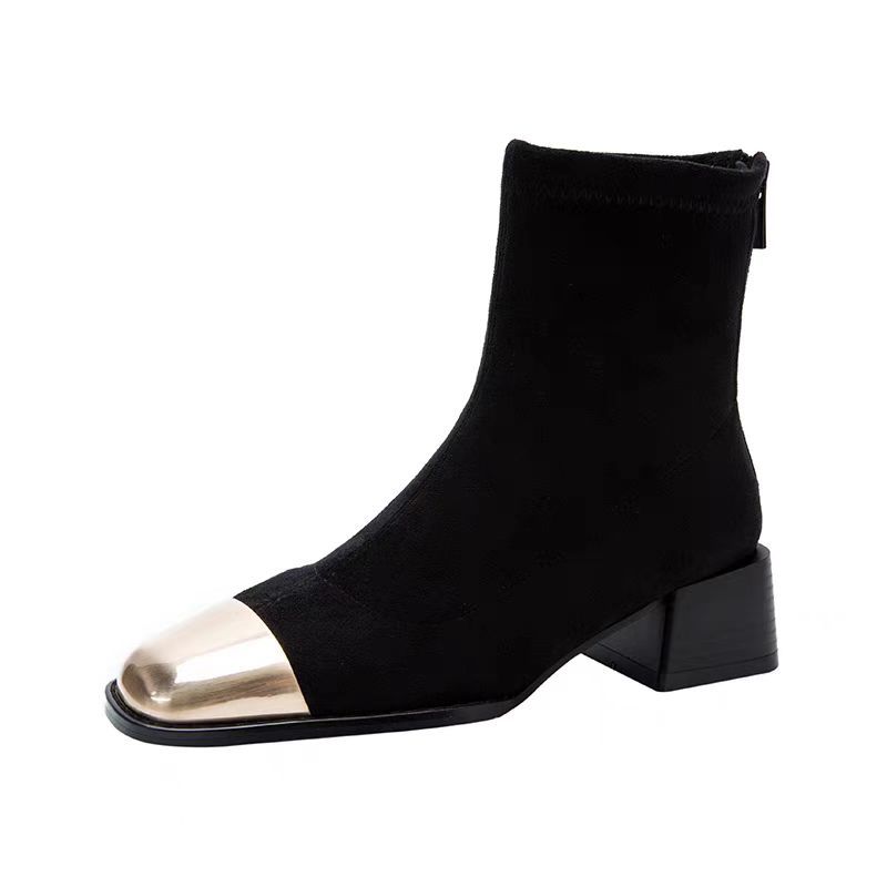 Модные Осенне-Зимние Элегантные Женские Ботильоны на Среднем Каблуке с Квадратным Носком, Теплые Женские Короткие Ботинки Большого Размера, Удобные Ботильоны