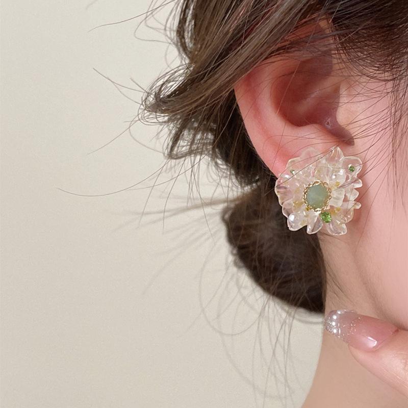 Серьги-гвоздики Super Fairy Ice Transparent Flower, женские, серии Mori, сладкая элегантность, легкая роскошь, индивидуальность, мода, темперамент, универсальные серьги