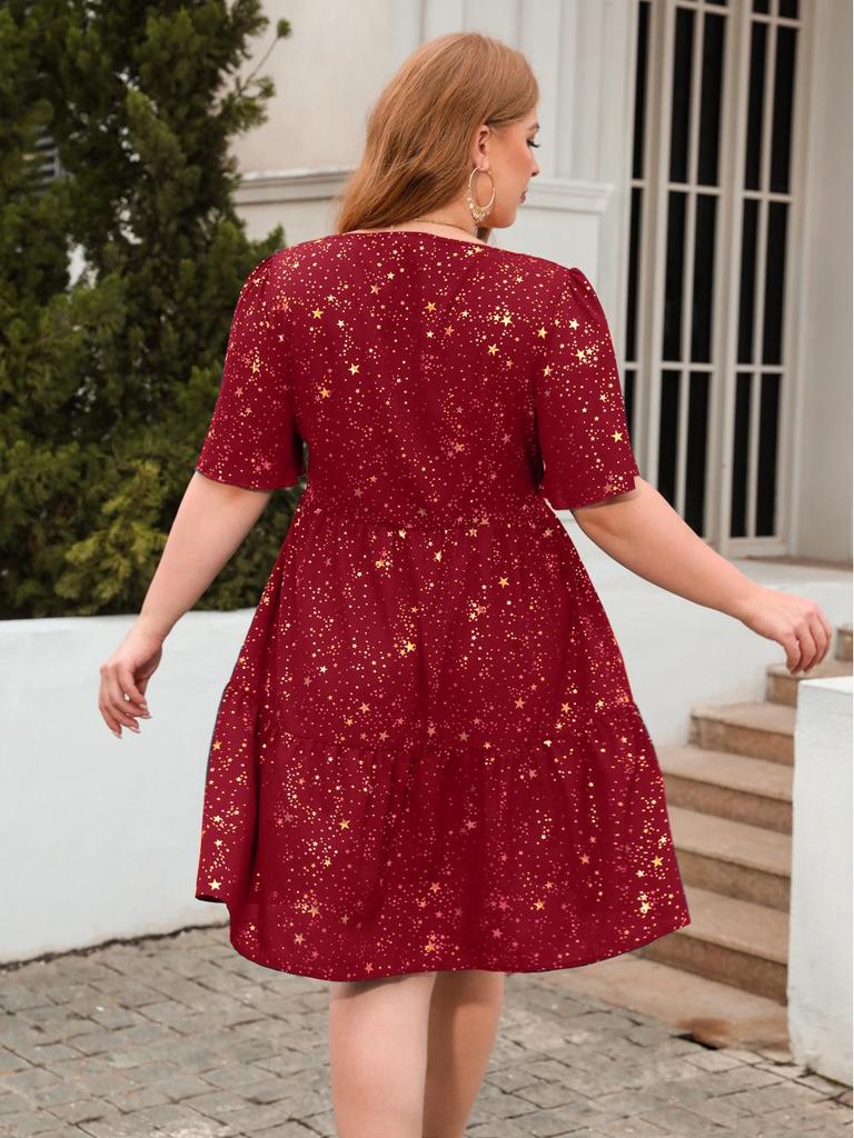 Hot Stamping Print Plus Size Casual Cocktail Party Dress - Women's Clothing