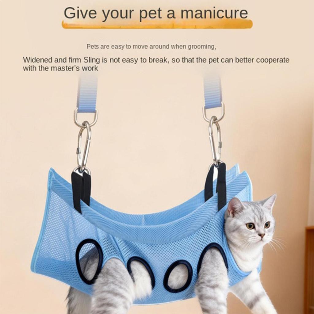 Pet Grooming Hammock 8 Hole Design Cat Grooming Sling Detachable Care Bed Hanging Harness Anti Scratch For Nail Trimming