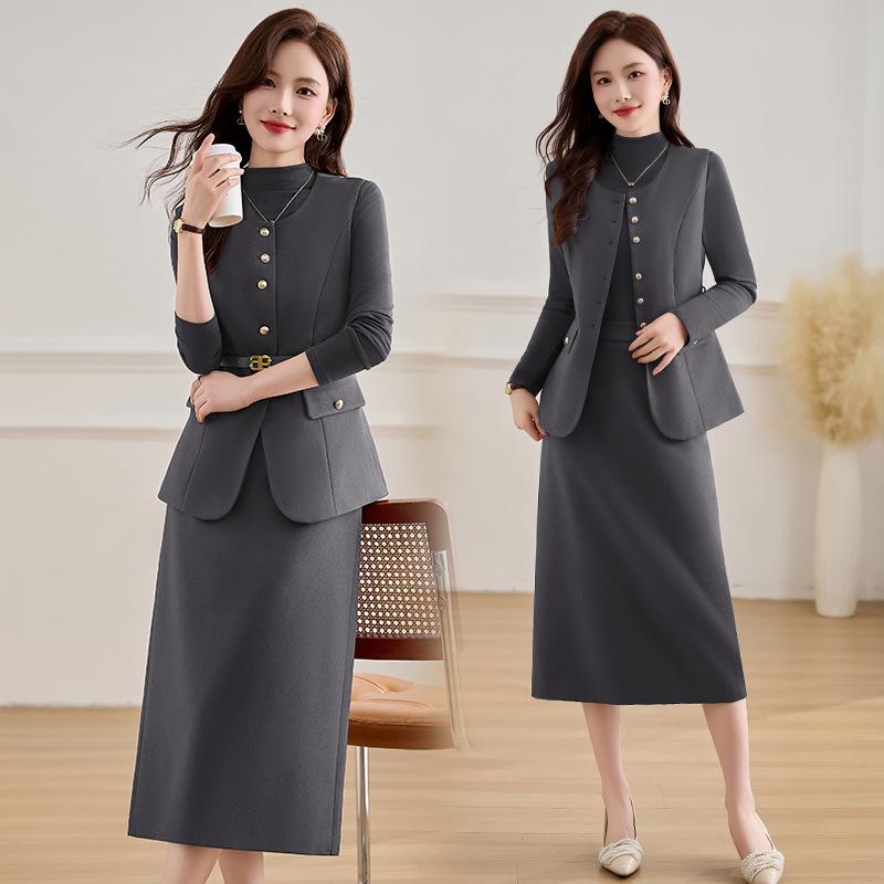 2025 Весенний женский комплект для похудения: рубашка, жилет и юбка