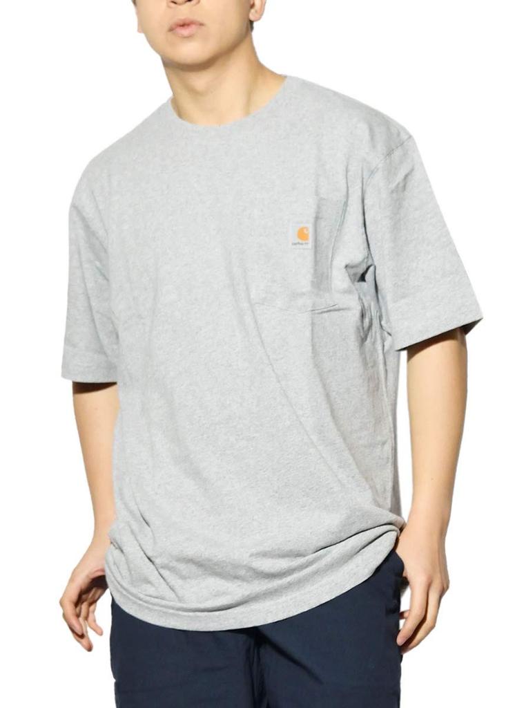 Мужская футболка с карманом Carhartt K87 – Тяжелая футболка с коротким рукавом, Серая, Размер L