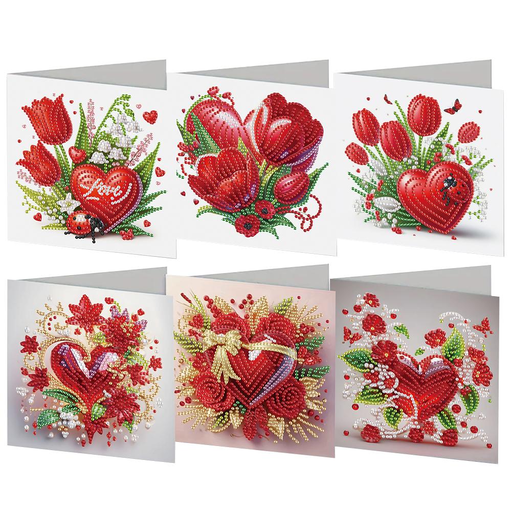6Pcs Valentines Day Animals DIY Diamond Painting Card Rhinestone Painting Card Kit Diamond Drawing Card for Holiday Party Favors