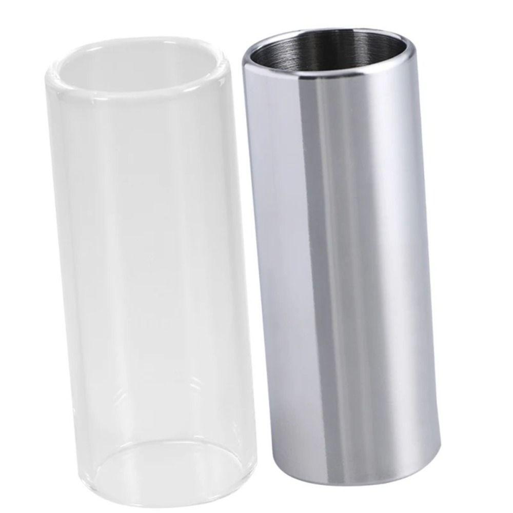 2Pcs 60mm Length Guitar Pick Tube Glass Guitar Finger Sliders Metal Guitar Slide Bar Set Guitarist