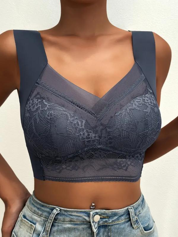 3pcs Contrast Lace Wireless Bras, Comfy & Breathable Push Up Bra, Women's Lingerie & Underwears