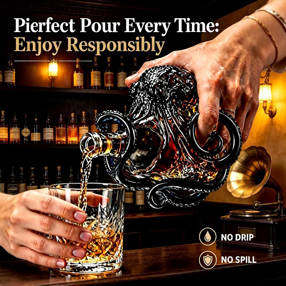 Бутылка Kraken Rum в форме осьминога, Ручной работы 3D декантер-осьминог, Стеклянная бутылка для ликера из боросиликатного стекла 350 мл, Винтажный декор, Скульптура для домашнего бара, Уникальный подарок