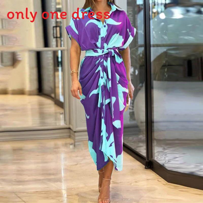 Stylish Summer Girl Dress With Shirt Collar In Polyester For Casual Wear