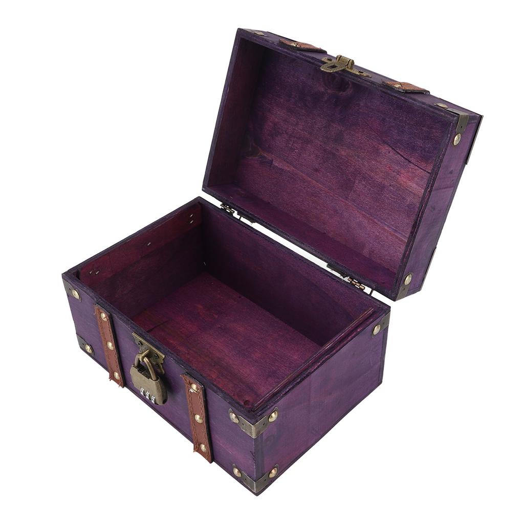 Wooden Treasure Chest with Lock Rectangle Antique Wood Jewelry Storage Box 22x15x13cm for Storing Jewelry Necklaces Rings